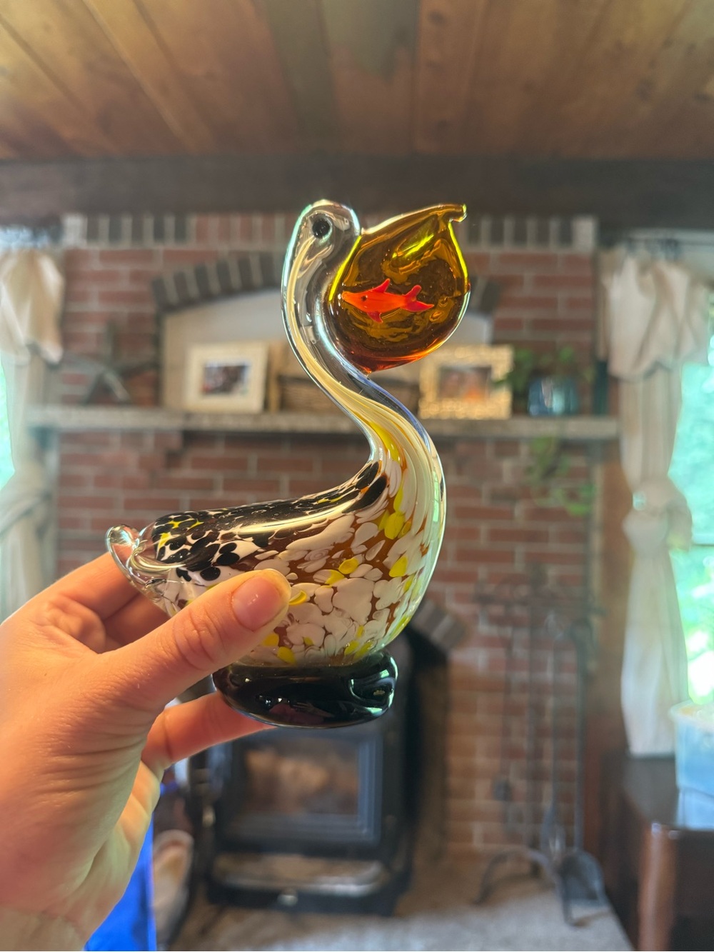 Artisan Handblown Glass Swan Figurine in Yellow and Black